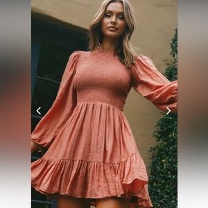 Secret Garden Long Sleeve Smocked Bodice Dress Rose